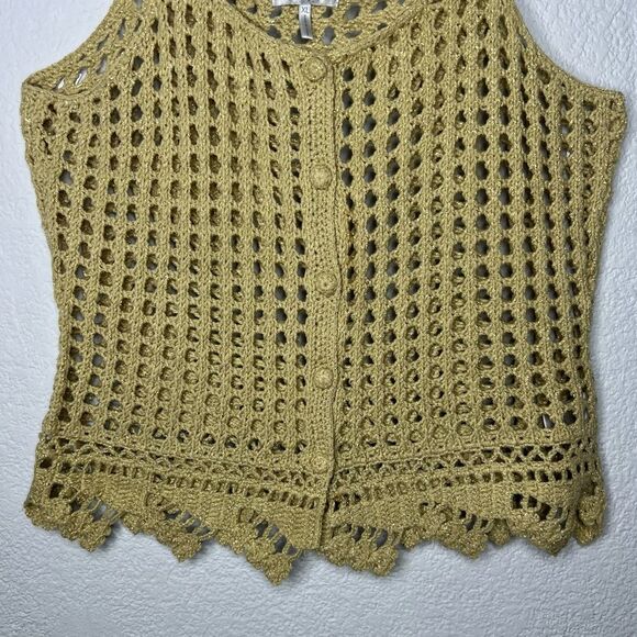 Metro 7 Vintage Gold Reflective Crochet Tank Women’s Cardigan Top 90’s Sz XL - Picture 5 of 10